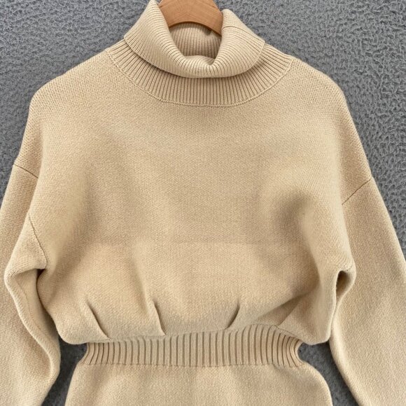 Lulus Dress Womens Small Sweet Comforts Cream Turtleneck Mini Sweater Stretch - Picture 3 of 10
